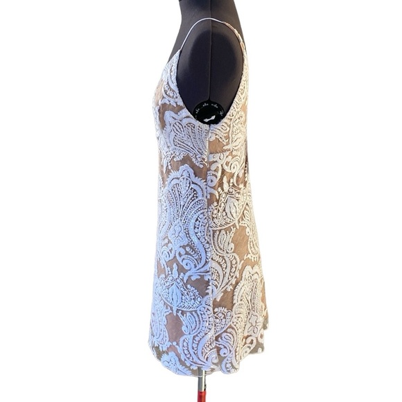 Free People Night Shimmer Mini Dress 0 Night Zip Side Embroidered Lace Openback - Picture 8 of 16